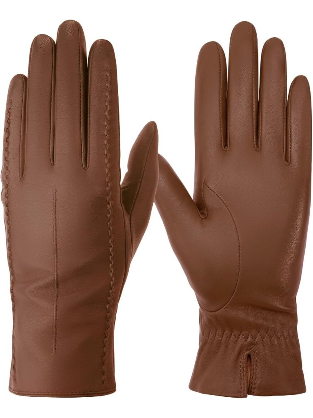 Women Coffee Cashmere Lined Touchscreen Winter Genuine Sheepskin Leather Gloves